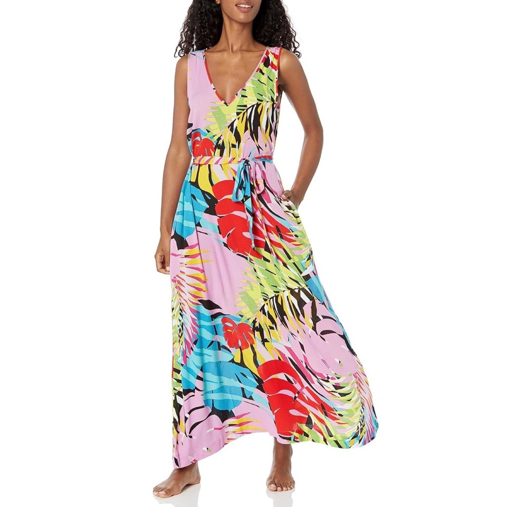 N Natori Bora Bora Tank Dress Pink Tropical Floral Medium NWT